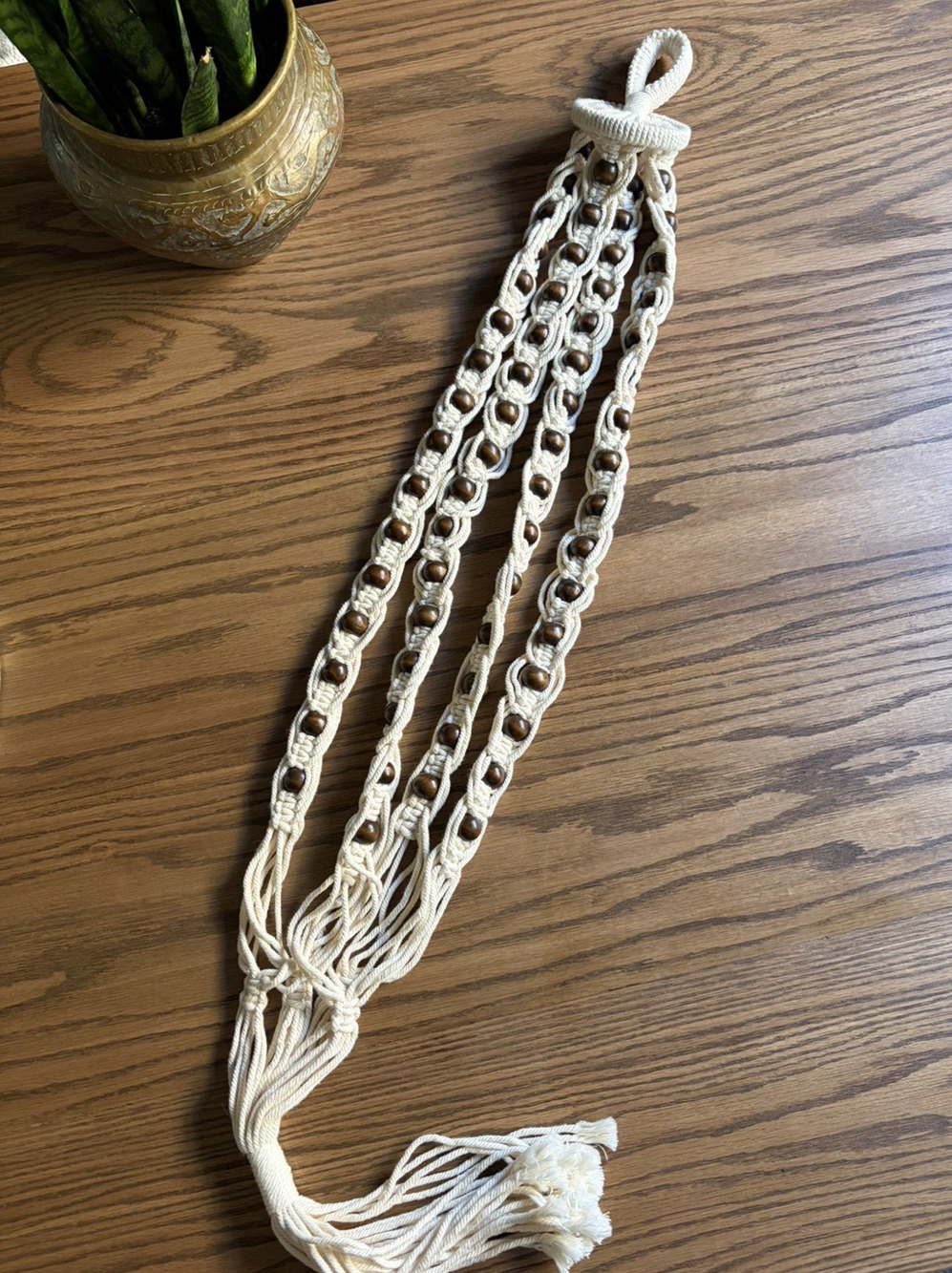 Handmade Macrame Plant Hanger with Wood Beads 44" Long